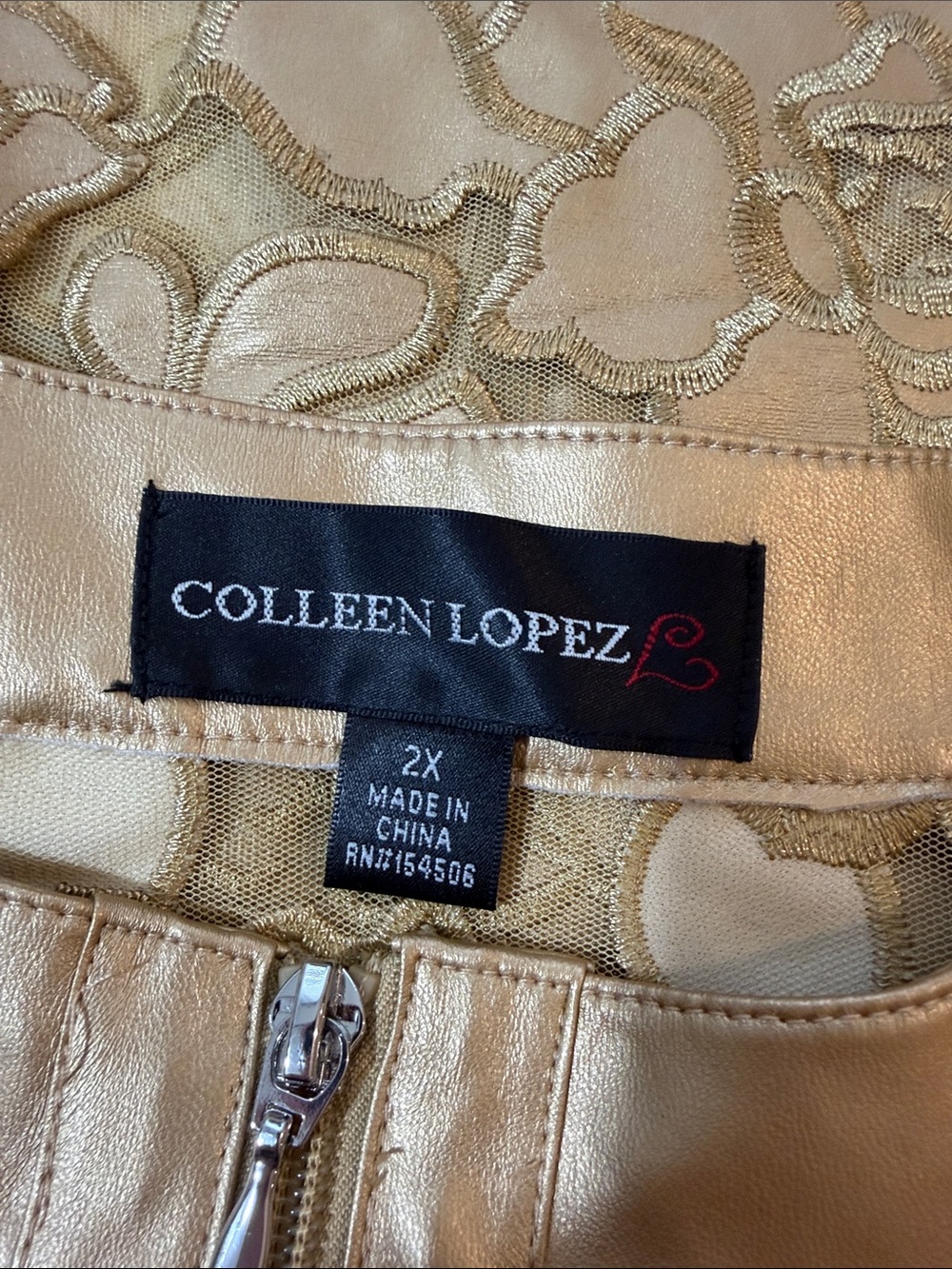 Colleen Lopez Women Floral Gold Sheer Zip Up Jacket Artsy Boho Victorian Plus 2X - Picture 5 of 9